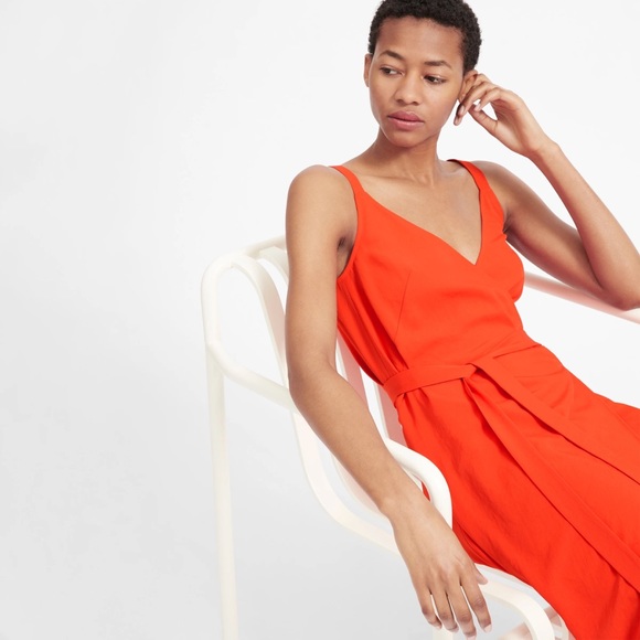 Everlane Japanese GoWeave Tank Wrap Midi Dress in Red Orange - 2 Petite - Picture 3 of 4